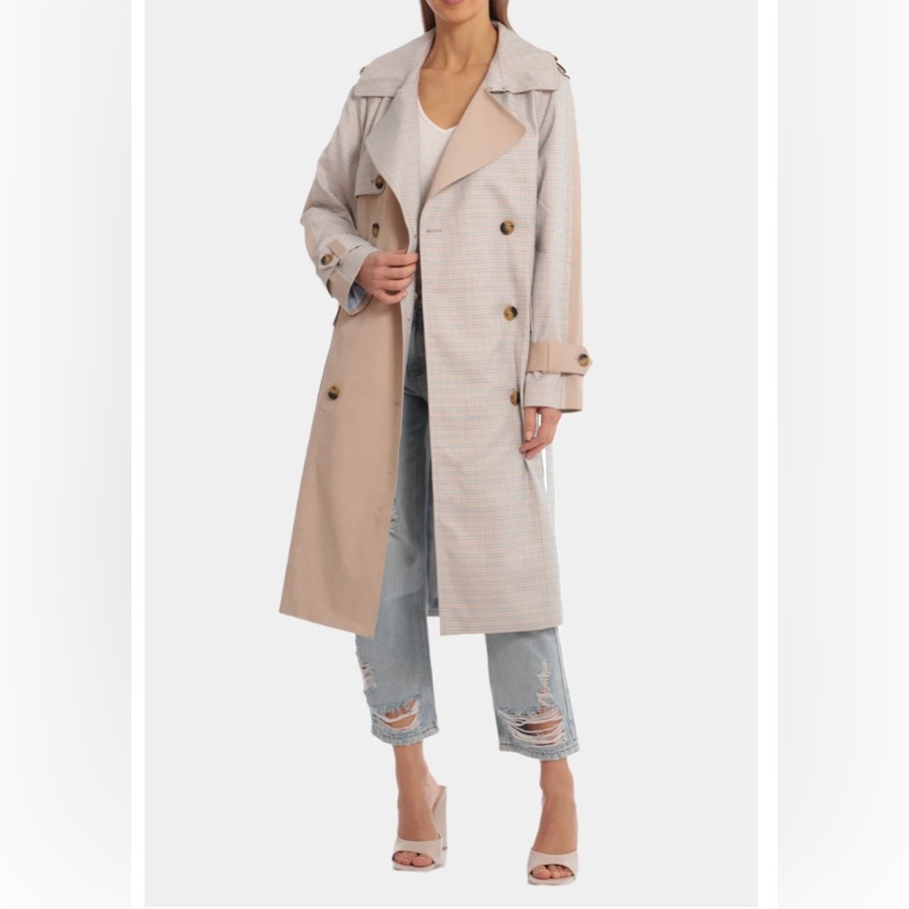 Avec Les Filles Women's Color block Raglan Trench Coat  size Medium